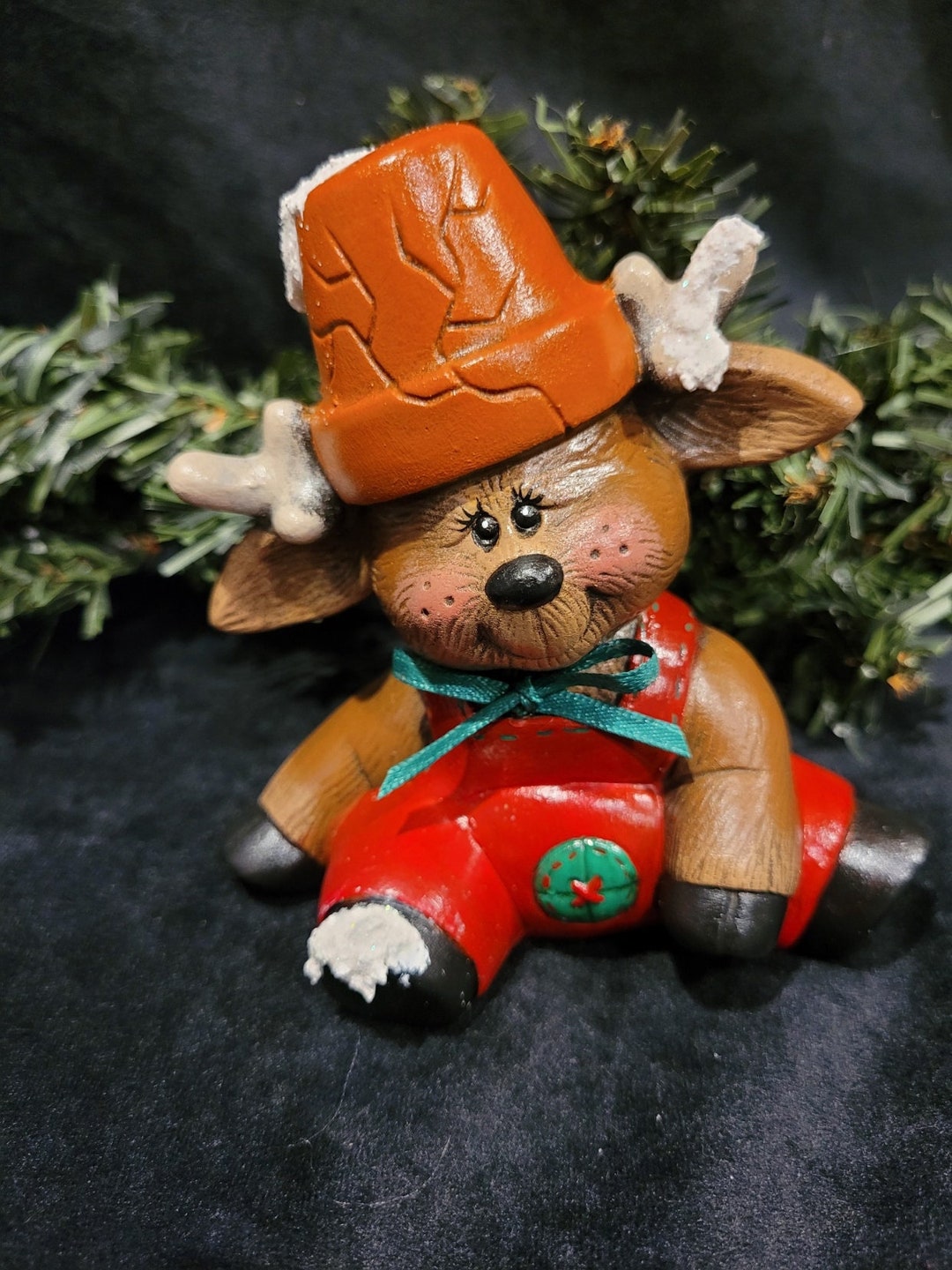 Christmas Reindeer Crackpot North Pole Hand Painted Ceramic Santa