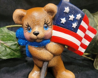 4th of July Uncle Same bear Hand Painted Ceramic Patriotic Memorial Day Military