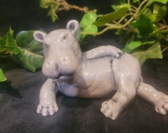 Hippo Hippopotamus sex lounging Hand Painted glazed Ceramic Fresh out of the Kiln for a shelf or garden dorm room