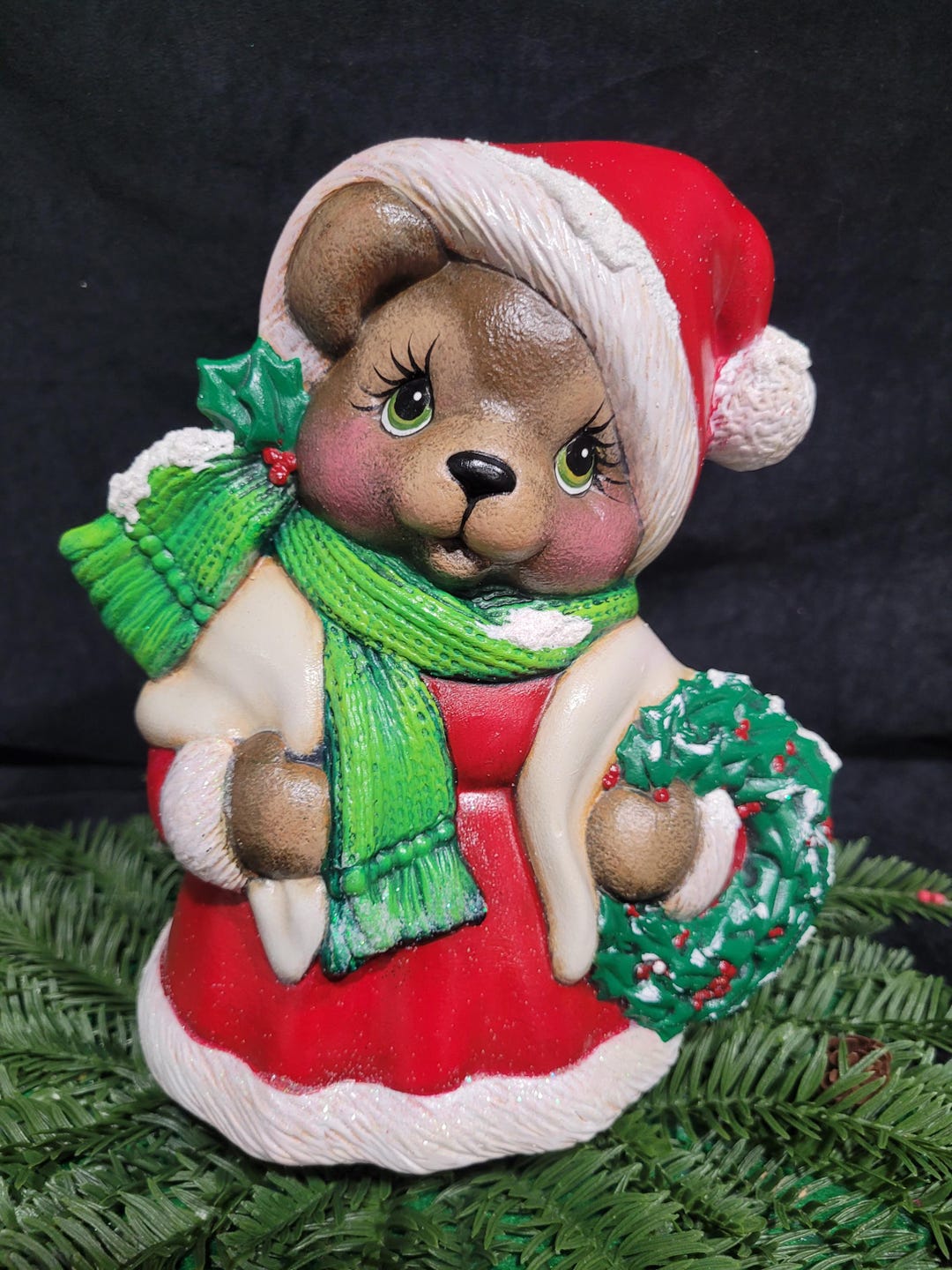Christmas Mrs Claus Santa Bear HOHOHO North Pole Hand Painted