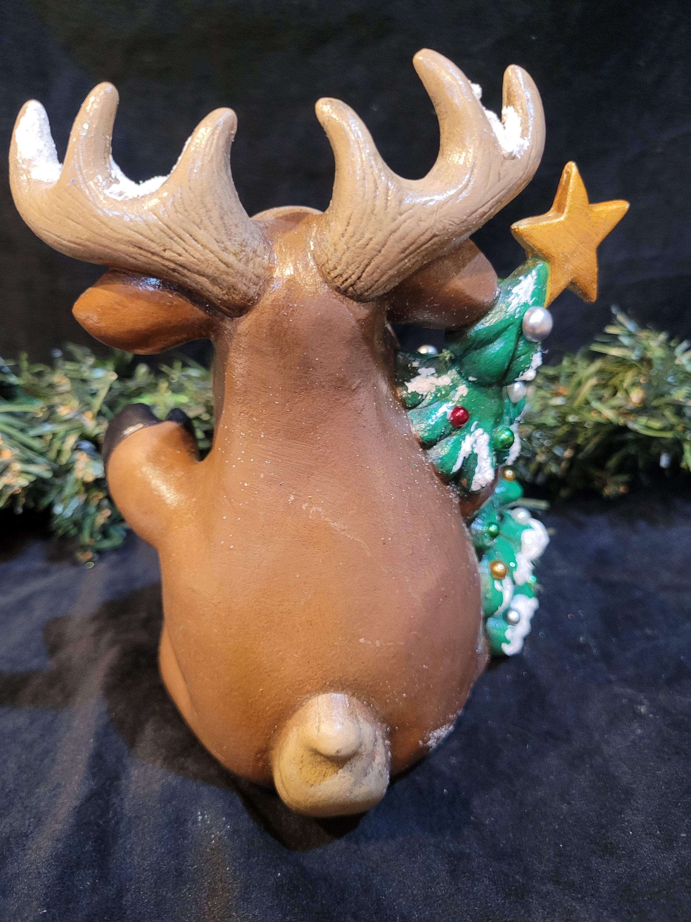 Christmas Moose With Ornaments Hand Painted Ceramic Santa Holidays