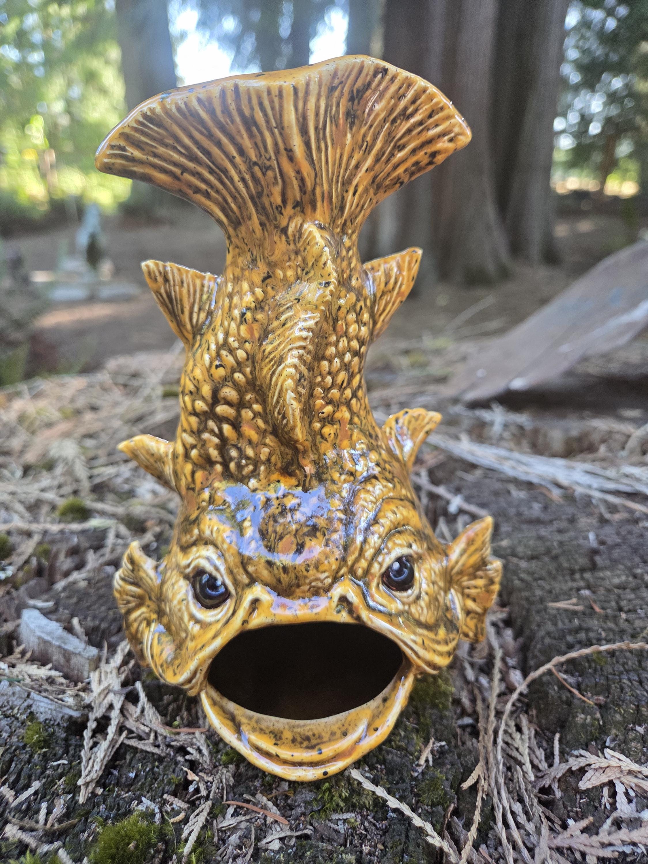 Retro Ceramic Fish Carp Koi Chimenea, Chimney, Incense Candle