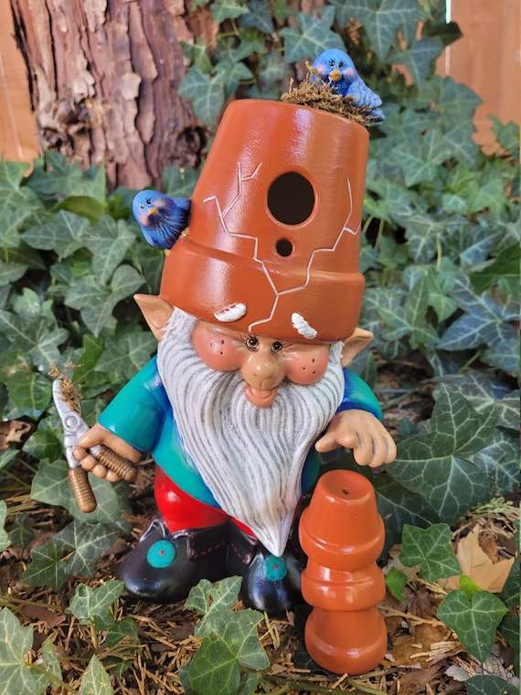 Gnome Crackpot Hat Hand Painted Ceramic Garden Patio Yard 9