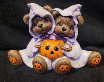 Halloween Cuddle Bears Ghosts Ceramic handpainted fall pumpkins trick or treat fall