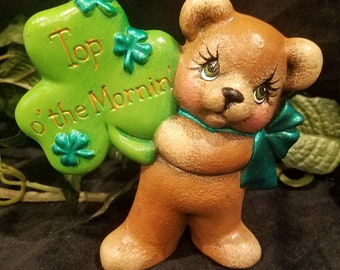 St Patrick's Day shamrock bear Hand Painted Ceramic