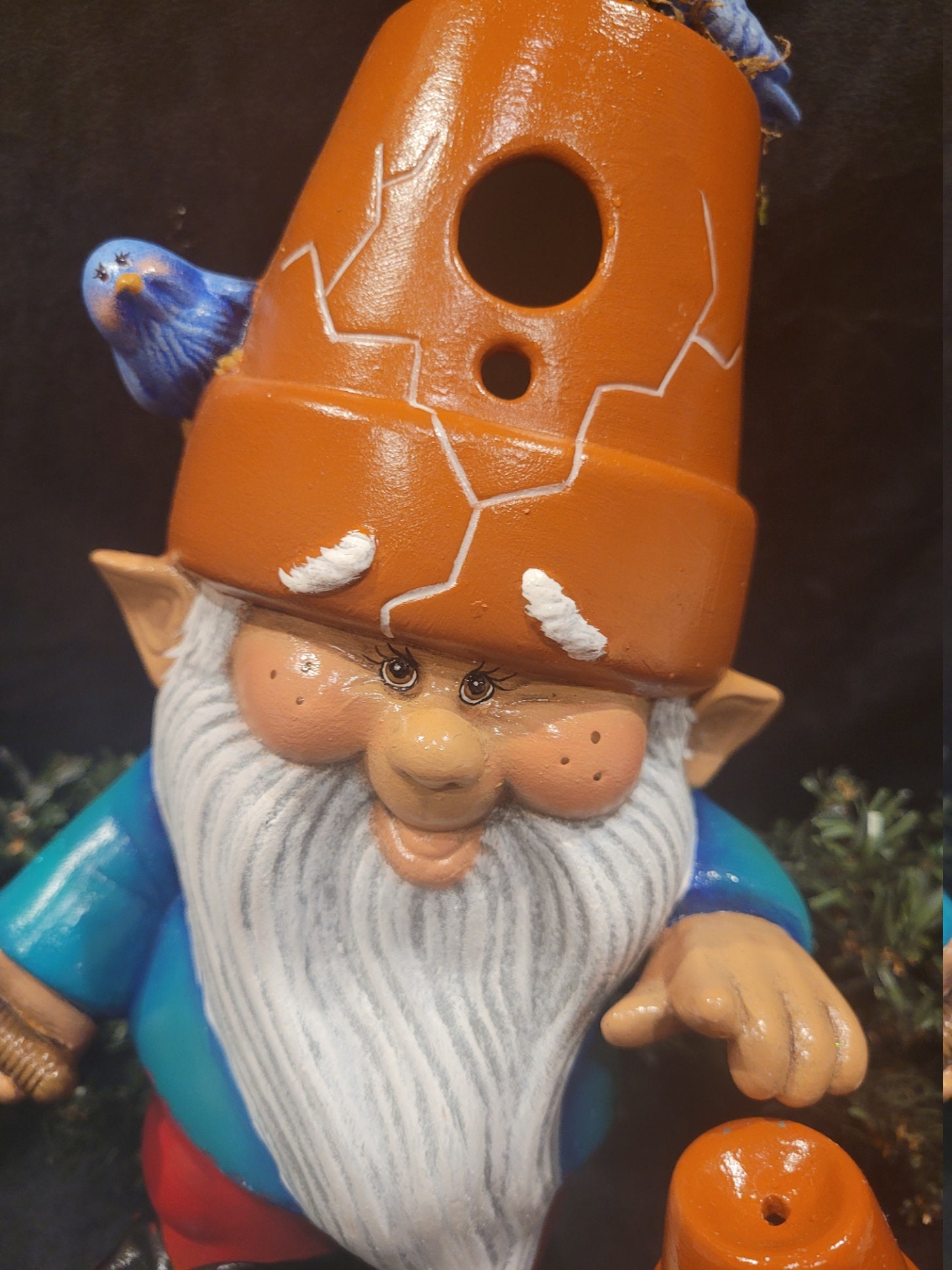 Gnome Crackpot Hat Hand Painted Ceramic Garden Patio Yard 9
