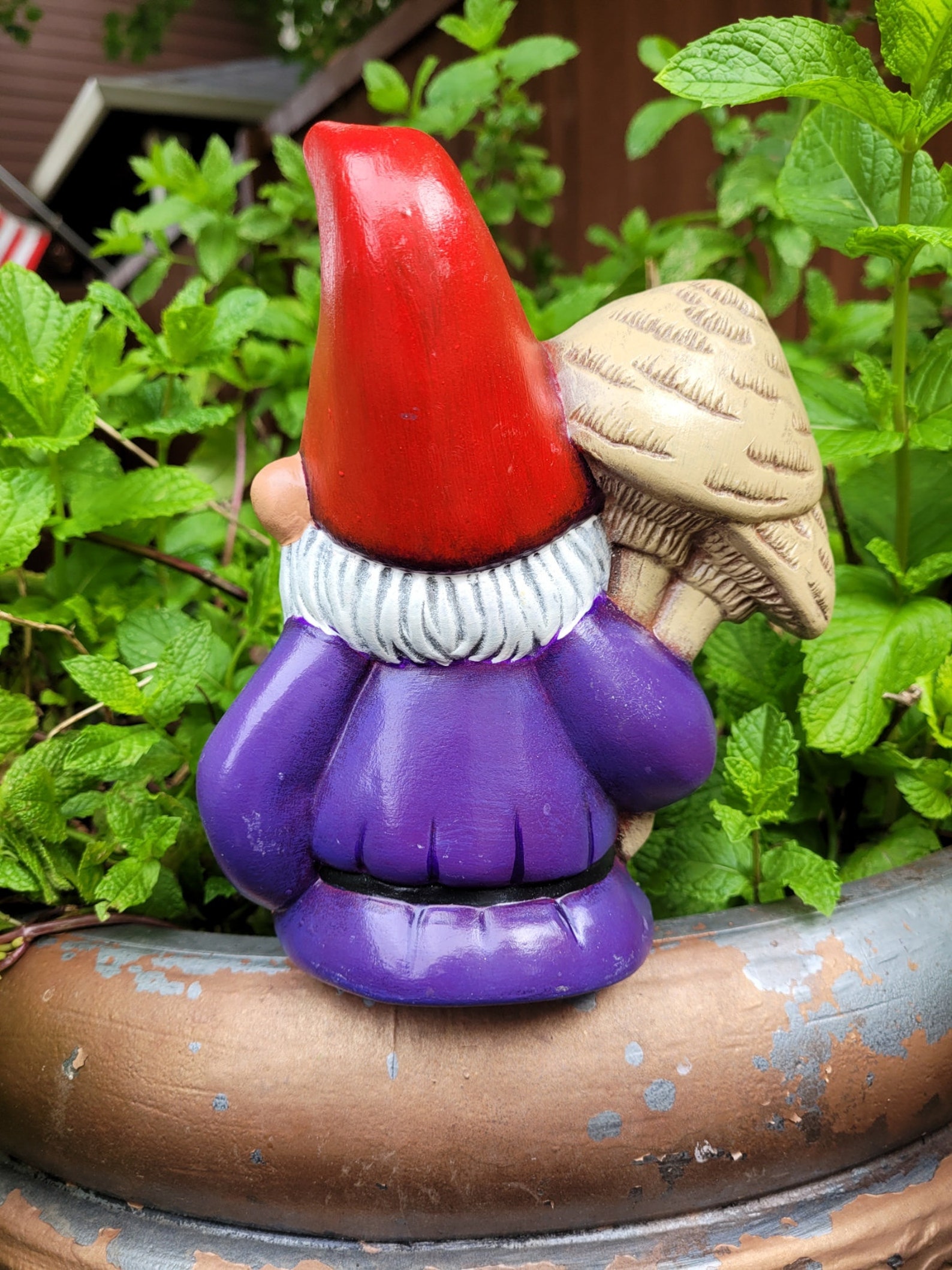 Garden Gnome Shelf Sitter or Pot Sitter Handpainted Ceramic Etsy