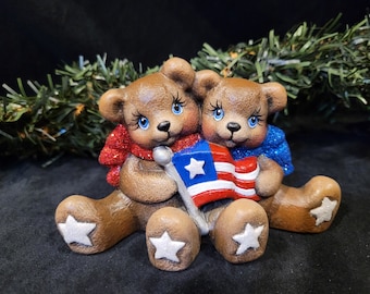 4th of July Uncle Sam cuddle bears Hand Painted Ceramic Patriotic Memorial Day Military