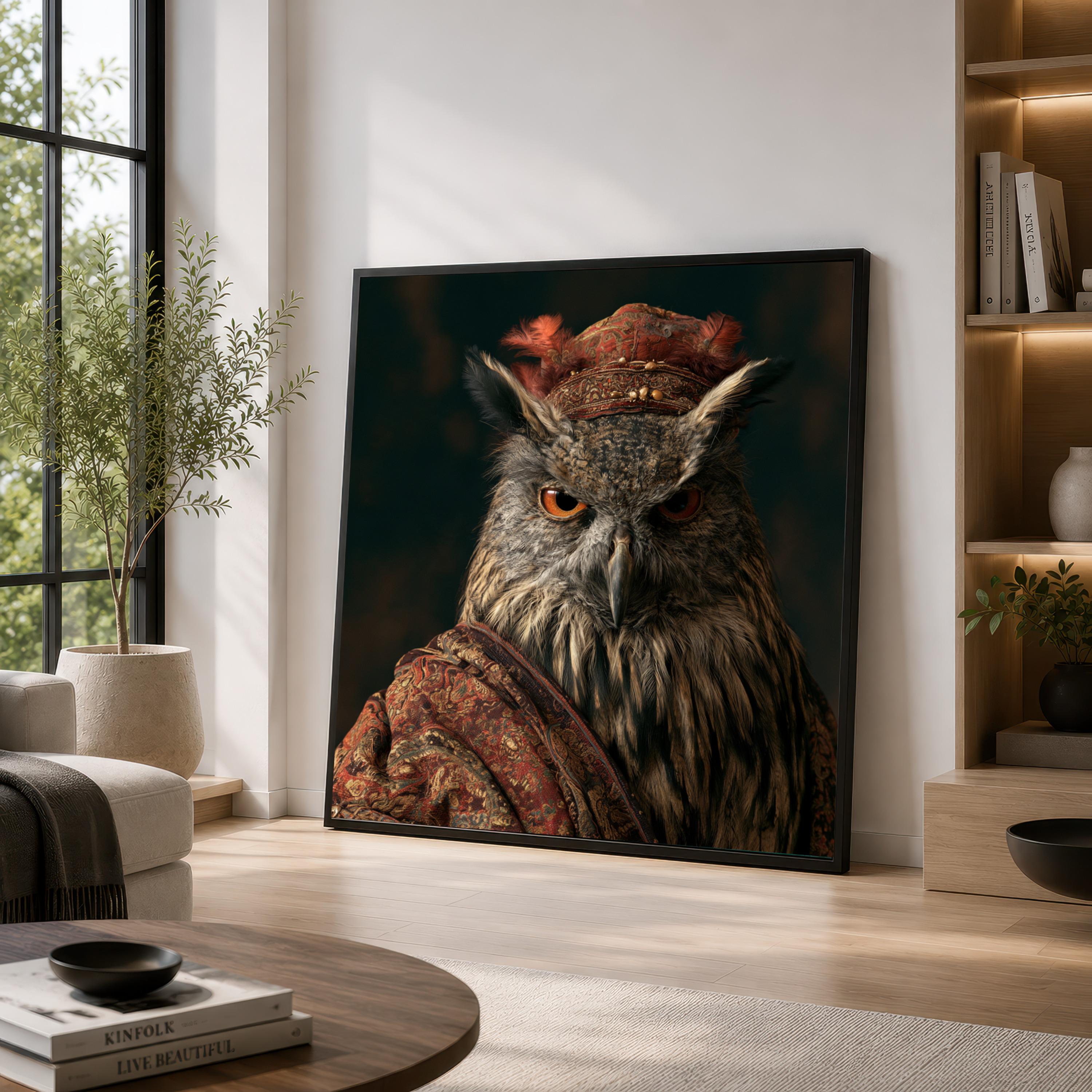 Majestic Owl Canvas Print, Regal Bird Wall Art for Living Room Decor, Unique Wildlife Artwork for Ho