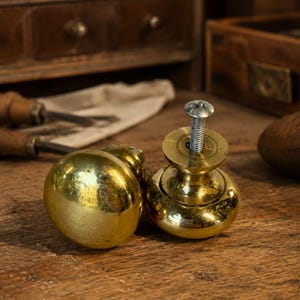 Bulk Pack of 36 Vintage Solid Brass Drawer Knobs, Classic Mushroom Cabinet Pulls with Screws, Mid Century Brass Furniture Hardware Lot