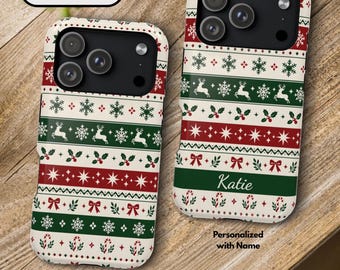 Personalisierte Handyhülle mit Fair-Isle-Weihnachtsmuster | Nordisches Festtagsmuster (MagSafe)