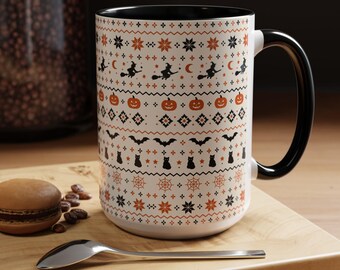 Halloween-Tasse mit Fair-Isle-Muster | Kaffeetasse mit Akzent, 325 ml oder 440 ml