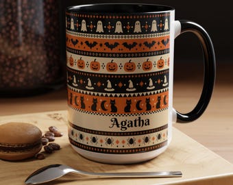 Personalisierte Halloween-Tasse | Kaffeetasse mit Akzentmuster, 325 ml oder 440 ml