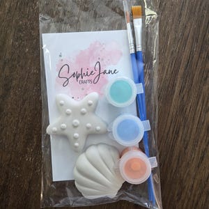 Beach day Plaster Paint Kit: Seashells, Starfish, Paints, Brushes
