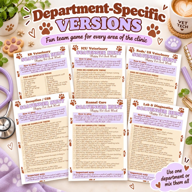 Weekly Lab Report Format Veterinary Scavenger Hunt Printable, Vet Tech Week Game, Clinic Team ...