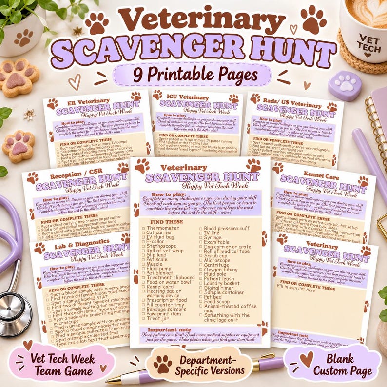 Weekly Lab Report Format Veterinary Scavenger Hunt Printable, Vet Tech Week Game, Clinic Team ...
