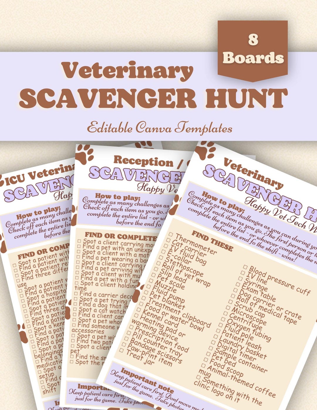 Weekly Lab Report Format Veterinary Scavenger Hunt Printable, Vet Tech Week Game, Clinic Team ...