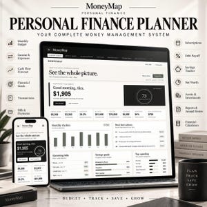 Personal Finance Dashboard HTML | Digital Money Management Planner | Budget Tracker, Debt, Savings, Net Worth & Financial Calculators