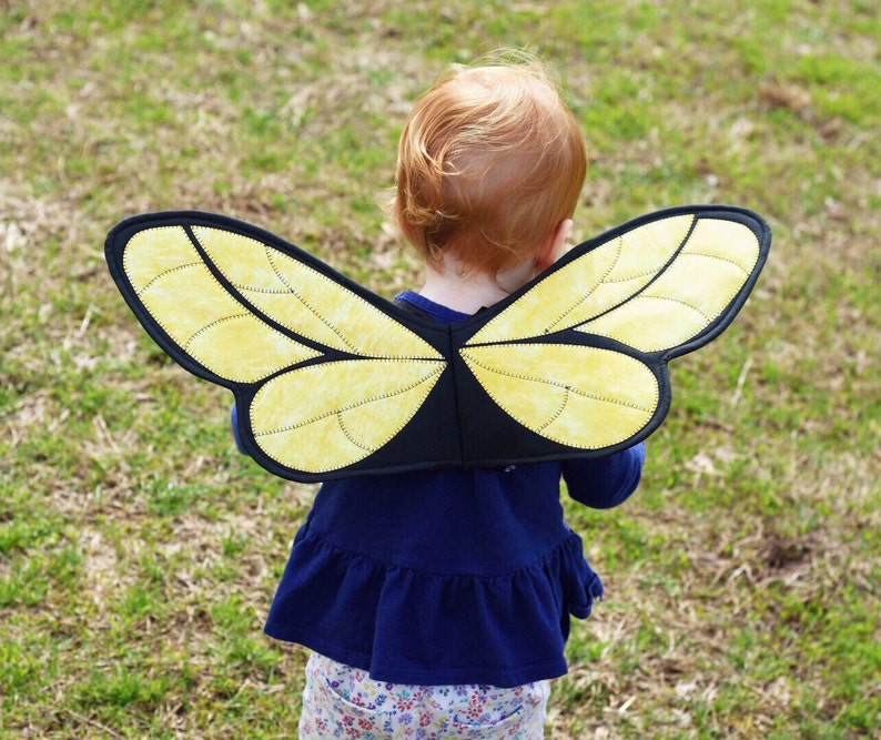 Honey Bee wings costume, insect wings, kids costumes, pretend play, dress up, bee costume, yellow and black handmade quilted wings image 1