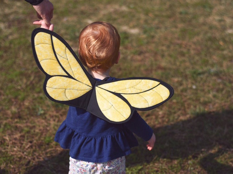 Honey Bee wings costume, insect wings, kids costumes, pretend play, dress up, bee costume, yellow and black handmade quilted wings image 8