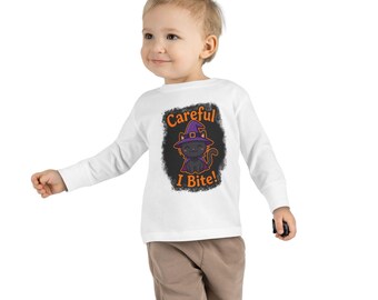 Careful I Bite - Toddler Halloween Long Sleeve Tee with Witch Cat