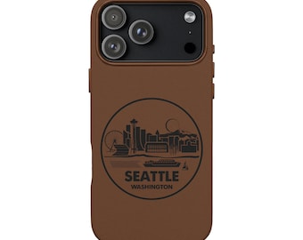 Seattle Skyline Engraved PU Leather Phone Case - iPhone 18 Pro, iPhone 18 Pro Max, iPhone Air, iPhone 17, iPhone 17 Pro, iPhone 16