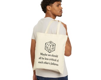 D20 Critical Failure Quote Tote Bag | RPG Dice Humor, Natural Canvas