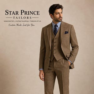 Brown Wool 3 Piece Checked Suit | Classic Men's Formal Wedding Businesswear