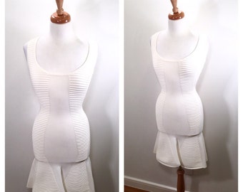 White Knit Dress Stretch Knit Dress BodyCon Midi Dress Fluted Skirt Dress Vintage 90s Party Dress White Cocktail Dress Wiggle Dress