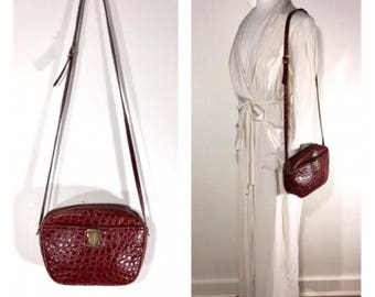 Salvatore Ferragamo Bag Brown Leather Ferragamo Crossbody Handbag Embossed Exotic Skin Designer Purse Day Bag Evening Bag