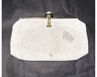 1920s Longchamp Bag / Longchamps Clutch 20s Beaded Clutch Vintage White Clutch Flapper Era Bag Rare Antique Bag Longchamp Paris