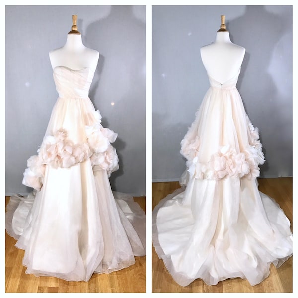 Silk Wedding Gown Cream Chiffon Dress Rose Wedding Dress Wedding Dress Small Floral Evening Gown Princess Dress Train Wedding Dress