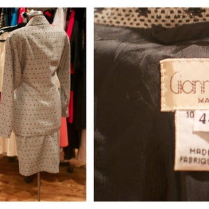 1980s Gionni Versace Polka Dot Tweed Wool Fitted Blazer and High Waisted Skirt Suit image 3