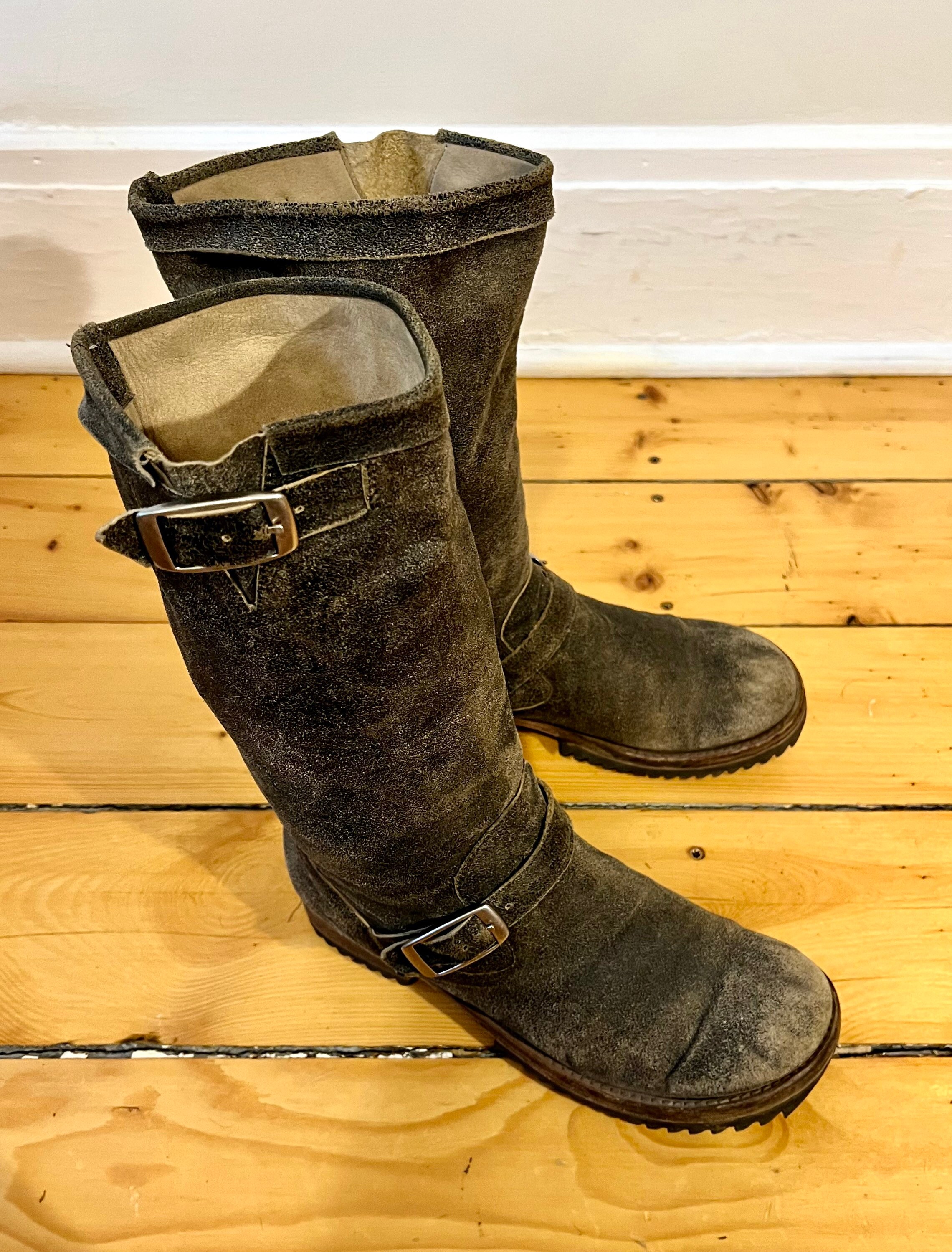 Vintage Size 10 Black Leather Motorcycle Boots Womens Biker Etsy