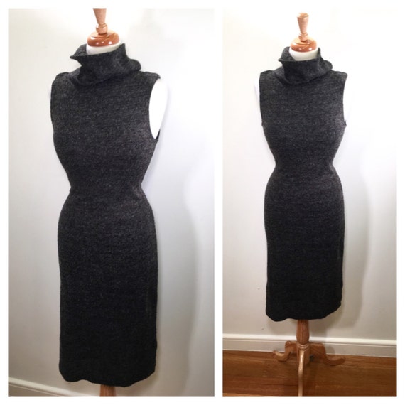 Vintage Grey Sweater Dress Midi Sweater Dress Vin… - image 1