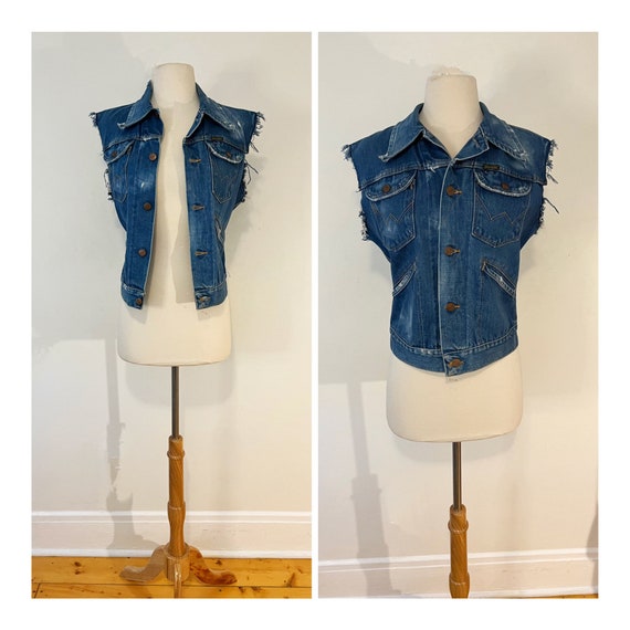 Vintage Wrangler Denim Vest 1980s Jean Jacket Fad… - image 6