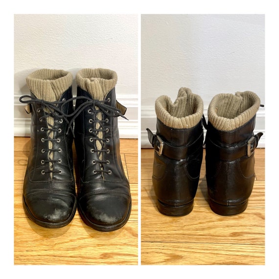 Vintage Women's Brown Leather Lace-up Boots Size 5 Size 6 Ankle Booties 90s Flat Ankle Boots Chelsea Boots Combat Boots