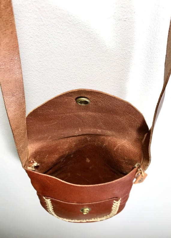 1970s Crossbody Bag / Brown Leather Bag Mini Pouc… - image 7