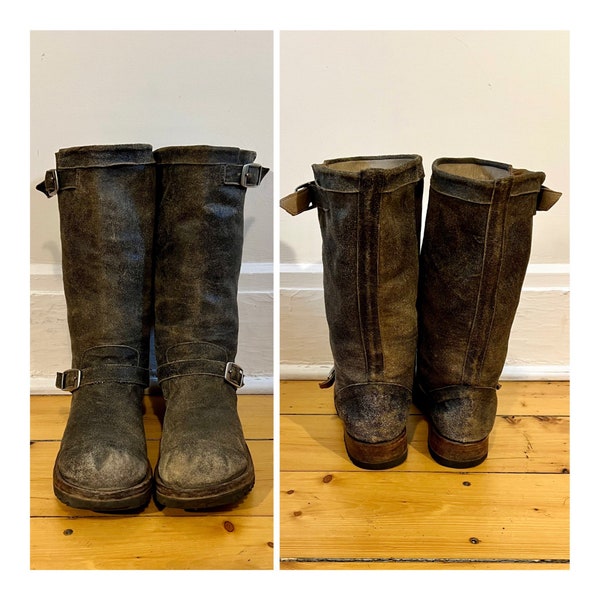 Vintage Size 10 Black Leather Motorcycle Boots Women’s Biker Boots 10 Men’s Biker Boots Size 8 1/2