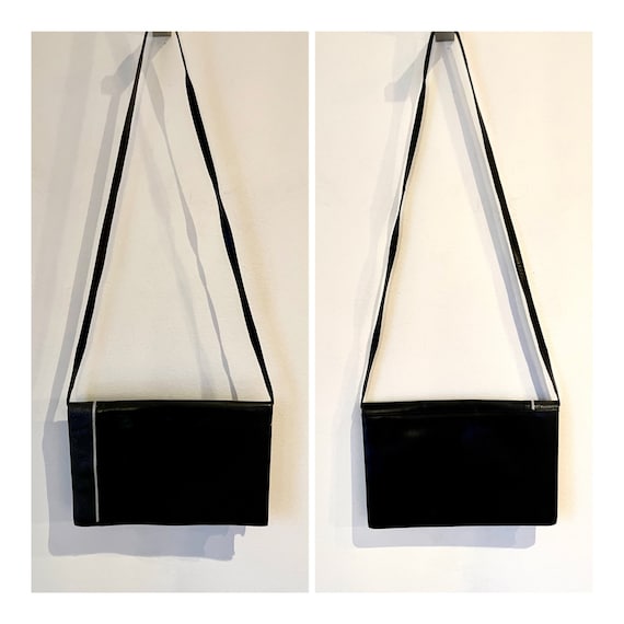 Vintage Charles Jourdan Handbag Black Leather Bag Zipper Clutch
