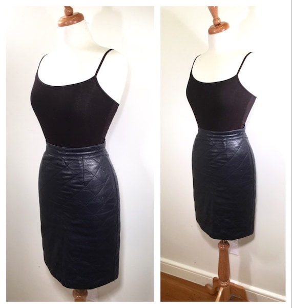 blue leather pencil skirt vintage 1980s purple blue q… Gem