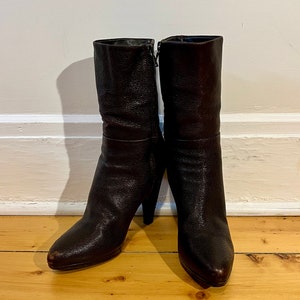 Vintage Size 40 1/2 Size 10 1/2 Prada Boots Brown Merlot Leather Prada Ankle Booties High Heel Leather Booties