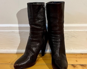 Vintage Size 40 1/2 Size 10 1/2 Prada Boots Brown Merlot Leather Prada Ankle Booties High Heel Leather Booties