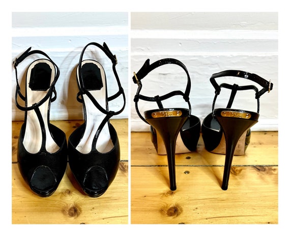 Vintage Dior Heels Size 10 Christian Dior Black Leather Heels T