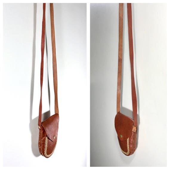 1970s Crossbody Bag / Brown Leather Bag Mini Pouc… - image 3