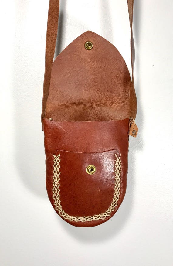 1970s Crossbody Bag / Brown Leather Bag Mini Pouc… - image 6