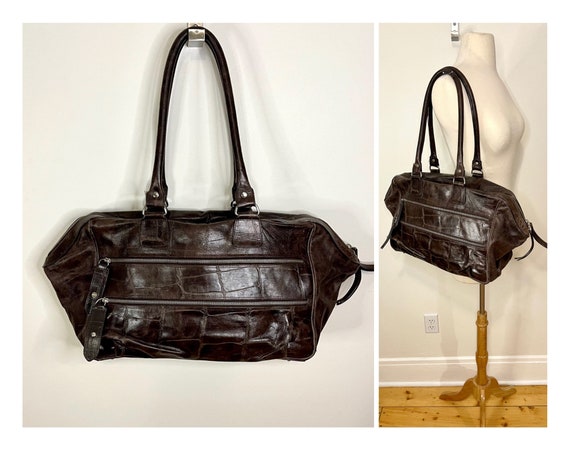 Vintage Dries Van Noten Carryall Bag Large Brown Leather Tote Bag Weekender  Bag 