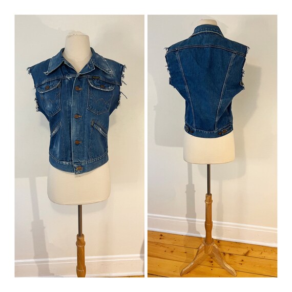 Vintage Wrangler Denim Vest 1980s Jean Jacket Fad… - image 10