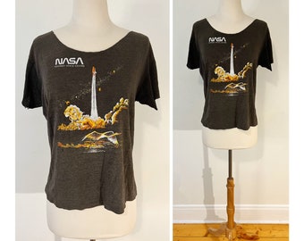 Vintage 1980s NASA T-Shirt Small Cotton Grey Graphic T