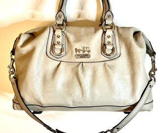 Vintage Coach Bag Gray Leather Coach Bag Y2K Coach Large Leather Handbag Large Leather Coach Bag